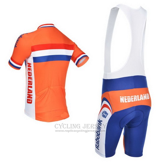 2013 Cycling Jersey Netherlands White and Orange Short Sleeve and Bib Short